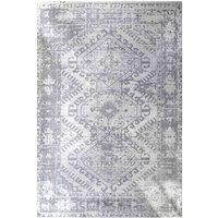 Kukoon Silver Grey Geometric Medallion Bordered Rug in Mid Grey | Size: 60 cm x 110 cm