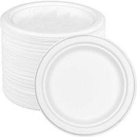 ECONX Disposable Bagasse Plates 7" Round Paper Party Plates For Picnics BBQ in White | Size: 100 Pieces