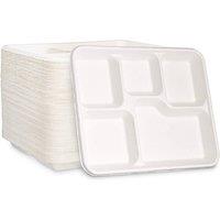 ECONX 5 Compartment Bagasse Plates Heavy Duty Disposable Food Plates Tray in White | Size: 100 Pieces