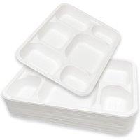 ECONX 6 Compartment Bagasse Plates Heavy Duty Disposable Food Plates Tray in White | Size: 50 Pieces