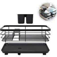 SPETLEK Black Dish Drainer Rack Bowl Plate Holder Kitchen Sink with Drip Tray