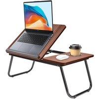SPETLEK Adjustable Height Foldable Laptop Desk with Cup Holder for Working in Brown
