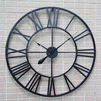 SPETLEK 40cm Outdoor Garden Wall Clock Roman Numerals Open Face Metal in Black