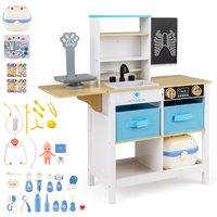 CASART Wooden Medical Center Toy Set w/ Blackboard Kids Doctor Role Play Set