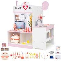 CASART Kids Doctor Play Set Wooden Toy Medical Center Playset w/ECG Monitor