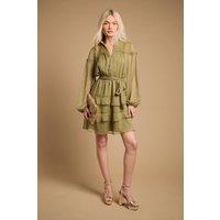 Oasis Women's Contrast Tiered Mini Dress in Olive | Size: 14