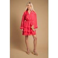 Oasis Women's Contrast Tiered Mini Dress in Coral Pink | Size: 12