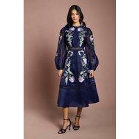 Coast Women's Petite Blouson Sleeve Embroidered Midi Dress in Navy | Size: 12