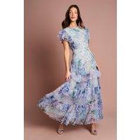 Coast Women's Printed Mesh Sequin Maxi Dress in Blue | Size: 14