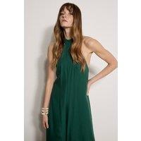 Apricot Women's Halter Neck Wide-Leg Linen Blend Jumpsuit in Green | Size: 8