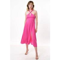 Louche Women's Geri Moss Crepe Halter Neck Midi Dress in Pink | Size: 8