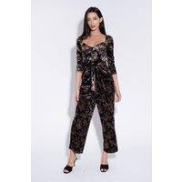 Louche Women's Cherokee Rose Bowl Print Velvet Jumpsuit | Size: 14