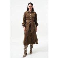 Louche Women's Rebecka Baby Cord Midi Shirt Dress - Mole in Brown | Size: 14