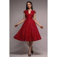 Goddiva Women's Bead Embellished Jacquard A Line Midi Dress in Red | Size: 8