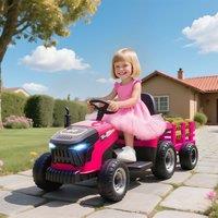 AIYAPLAY Women's Ride on Tractor & Trailer, 12V Electric Ride on Tractor in Pink
