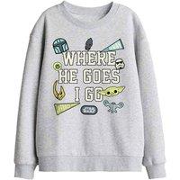 Other Star Wars The Mandalorian Grogu Where He Goes Badges Kids Sweat in Light Grey | Size: 5-6 Years