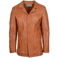 House of Leather Men's Men's Real Leather Button Up Car Coat Thrill in Tan | Size: Small