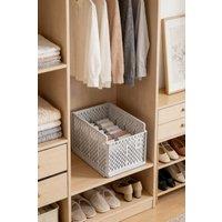 ExtraStar Space-Saving Stackable Storage Basket with Shirt Folders in Off-White