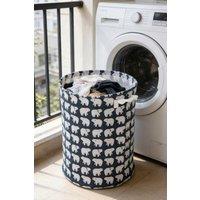 ExtraStar Foldable Linen Laundry Hamper with Bear Pattern in Blue