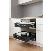 ExtraStar Black Carbon Steel Pull-Out Bowl & Plate Organizer Rack