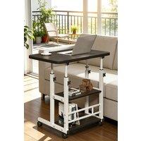 ExtraStar Height Adjustable Mobile Overbed Table with 3 Shelves in Black