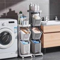 ExtraStar Space-Saving 4-Tier Rolling Laundry Organizer with 3 Removable Baskets in Grey