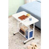 ExtraStar Height Adjustable Mobile Laptop Desk with Storage Shelf in White
