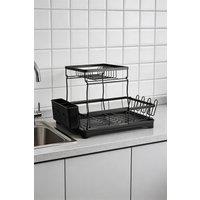 ExtraStar 2-Tier Dish Rack with Drain Tray & Holders in Black