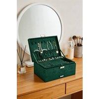 ExtraStar 3-Tier Velvet Jewellery Box with Lock in Dark Green