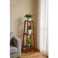 ExtraStar Vintage Solid Wood Tiered Plant Stand with Slatted Shelves in Brown