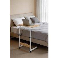 ExtraStar Height Adjustable Overbed Table with Wheels Multifunction Desk in Beige
