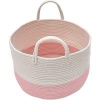ExtraStar Large Woven Cotton Storage Basket with Pom Poms in Pink