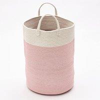 ExtraStar Large Cotton Woven Storage Basket with Decorative Balls in Pink