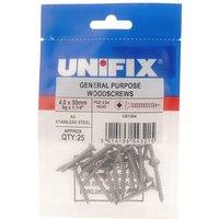 Unifix Chippy Woodscrews 4.0 x 30mm - Bag of 25 - Box of 125 in Silver