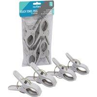 JVL Pack of 4 Beach Towel Pegs - Grey in Light Grey