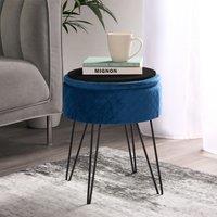 OHS Matte Velvet Stool Quilted Hairpin Round Seat Cushioned Foot Rest in Navy