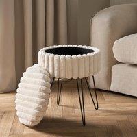 OHS Ribbed Fleece Faux Fur Hairpin Stool Vanity Seat Ottoman Footrest in Cream