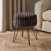 OHS Ribbed Fleece Faux Fur Hairpin Stool Vanity Seat Ottoman Footrest in Charcoal