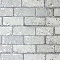 Arthouse Metallic Brick Wallpaper in White