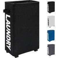 Neel Blue Laundry Basket with Wheels 38L Collapsible Rolling Toll & Thin Laundry Hamper, 40x18x53cm in Black | Size: 40 x 18 x 53 cm
