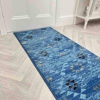 runrug Hallway Carpet Runner Rug - Soft & Comfy, 9mm -'Andes' in Blue | Size: 60 cm x 180 cm