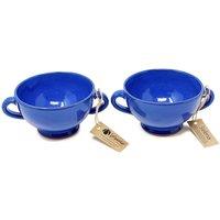 Verano Spanish Ceramics Selena Glazed Hand Dipped Kitchen Dining Set of 2 Soup Bowls (H) 9.5cm x (W) 14cm in Blue