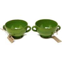 Verano Spanish Ceramics Selena Glazed Hand Dipped Kitchen Dining Set of 2 Soup Bowls (H) 9.5cm x (W) 14cm in Dark Green