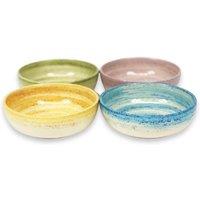 Verano Spanish Ceramics Pastel Beach Hand Painted Kitchen Dining Table Shallow Bowl Set of 4 (Diam) 14cm