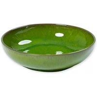 Verano Spanish Ceramics Selena Glazed Hand Dipped Kitchen Dining Medium Bowl (Diam) 22cm in Dark Green