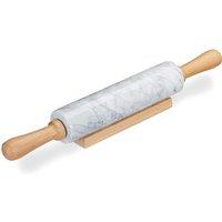 MANTRARAJ Marble Rolling Pin with Wooden Handle Roller for Cooking Baking with Stand Non-Stick White