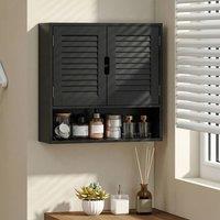 HOMCOM Bathroom Cabinet, Wall Mounted Cabinet with Adjustable Shelves in Black | Size: W600mm x H600mm