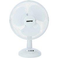 Geepas 12-Inch Desk Fan, 3-Speed Oscillating Table Fan with Adjustable Tilt in White