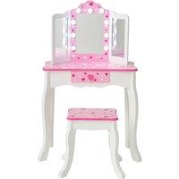 Teamson Kids Kids Dressing Table Vanity & Stool with Tri-Fold LED Mirror in White