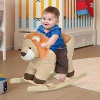 HOMCOM Kids Rocking Lion Ride On Seat with Sound Wood Base Seat Belt Brown